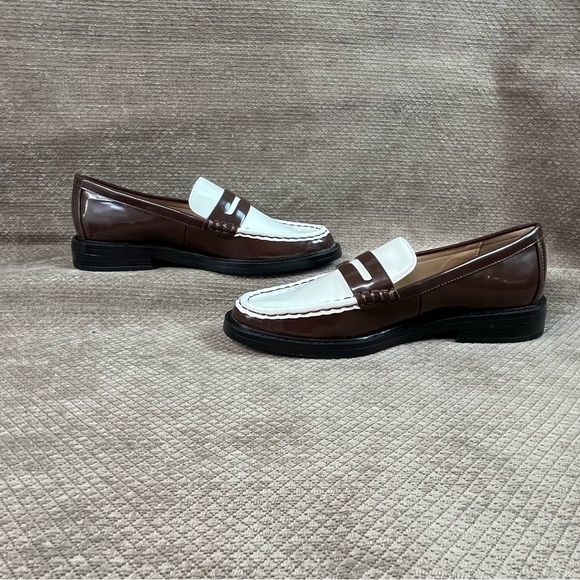 LOFT Women’s size 7 Chocolate and White Two Tone Penny Loafers New Without Box - Picture 2 of 13
